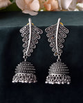 VOJ Silver Plated Oxidized Stone Studded Leaf Shaped Long Earrings | Grab2Buy
