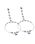 VOJ Set of 2 Silver Toned Meenakari Anklet With Toe Ring