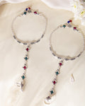 VOJ Set of 2 Silver Toned Meenakari Anklet With Toe Ring