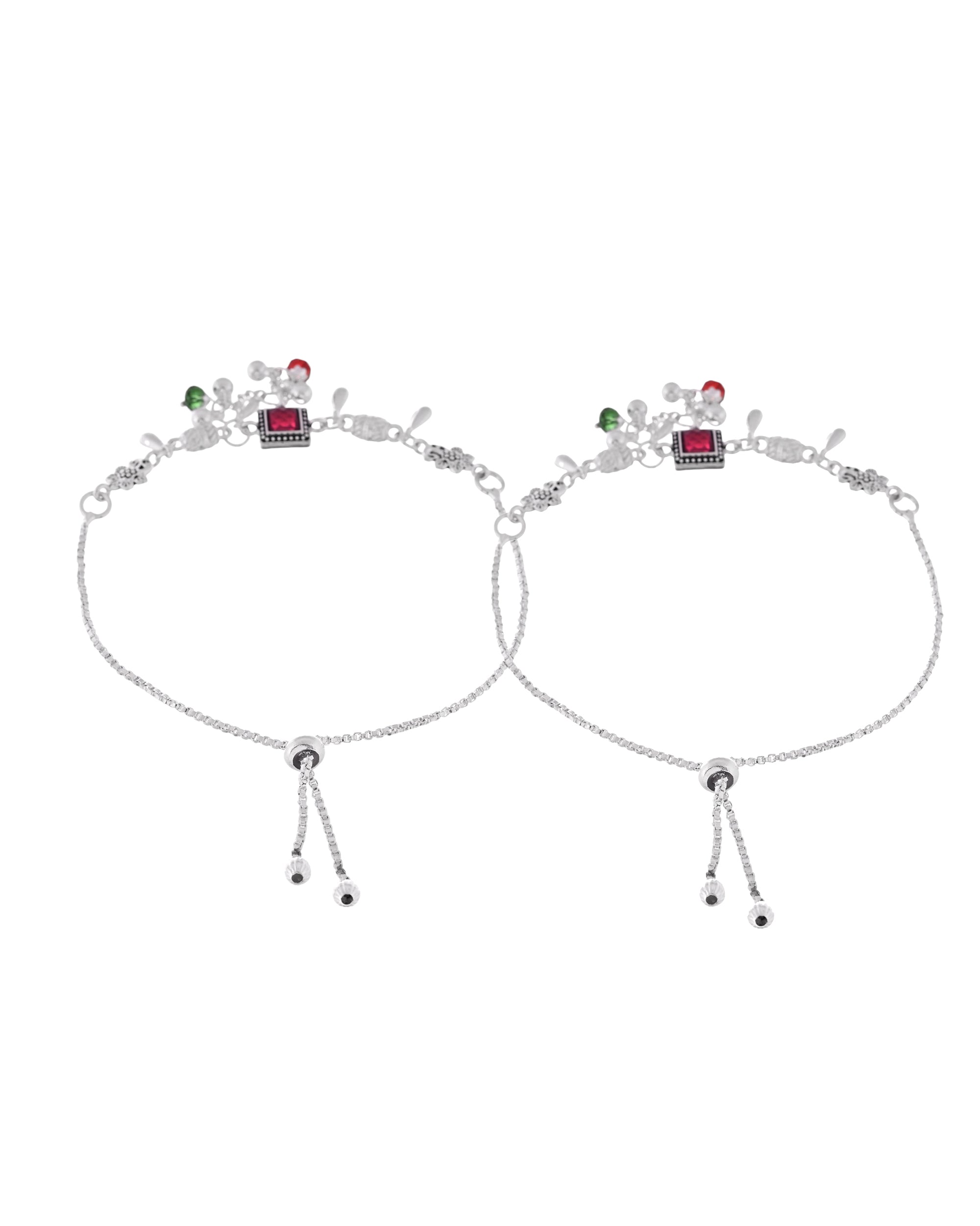 VOJ Set of 2 Silver Plated With Beads Anklet | Grab2Buy