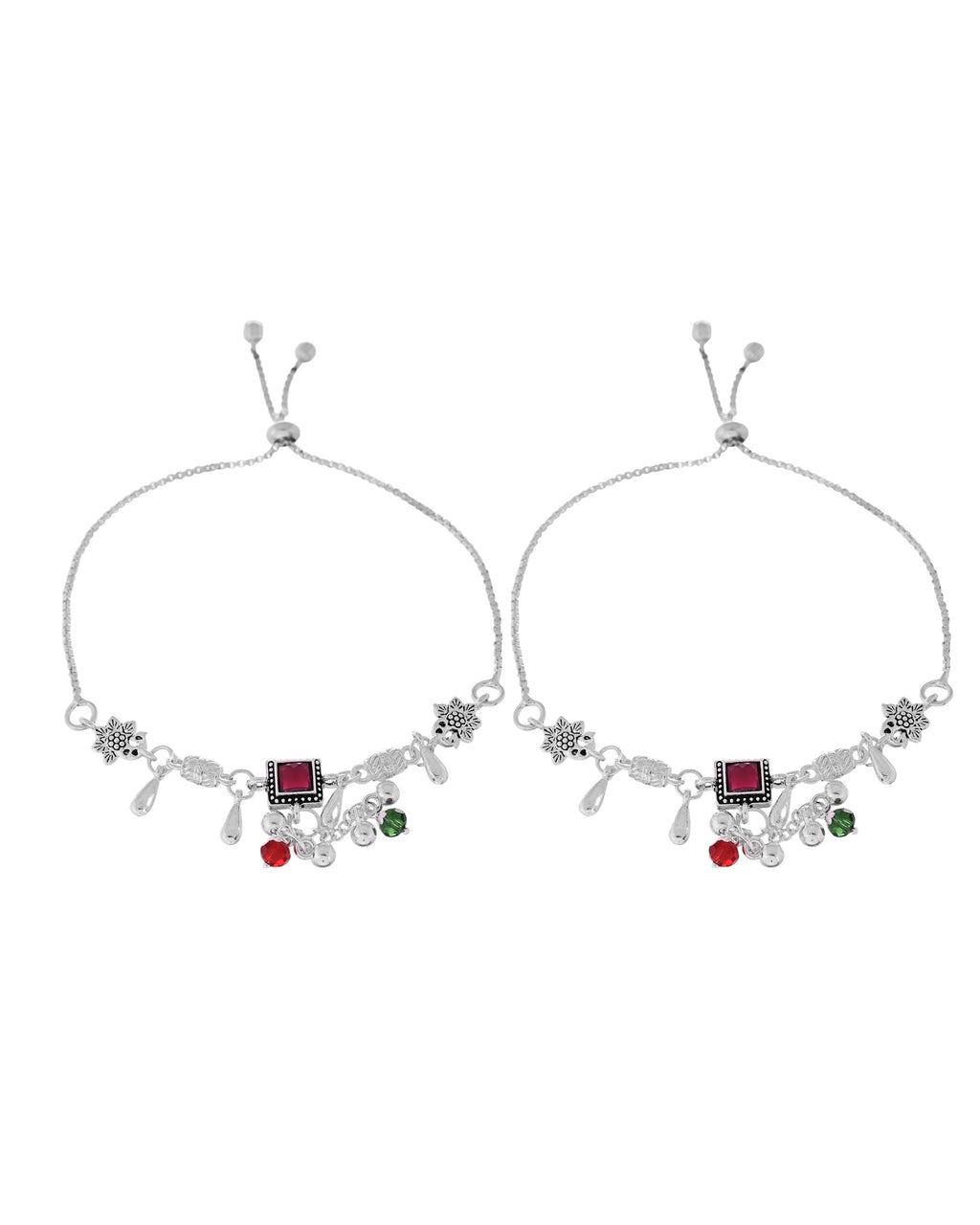 VOJ Set of 2 Silver Plated With Beads Anklet | Grab2Buy