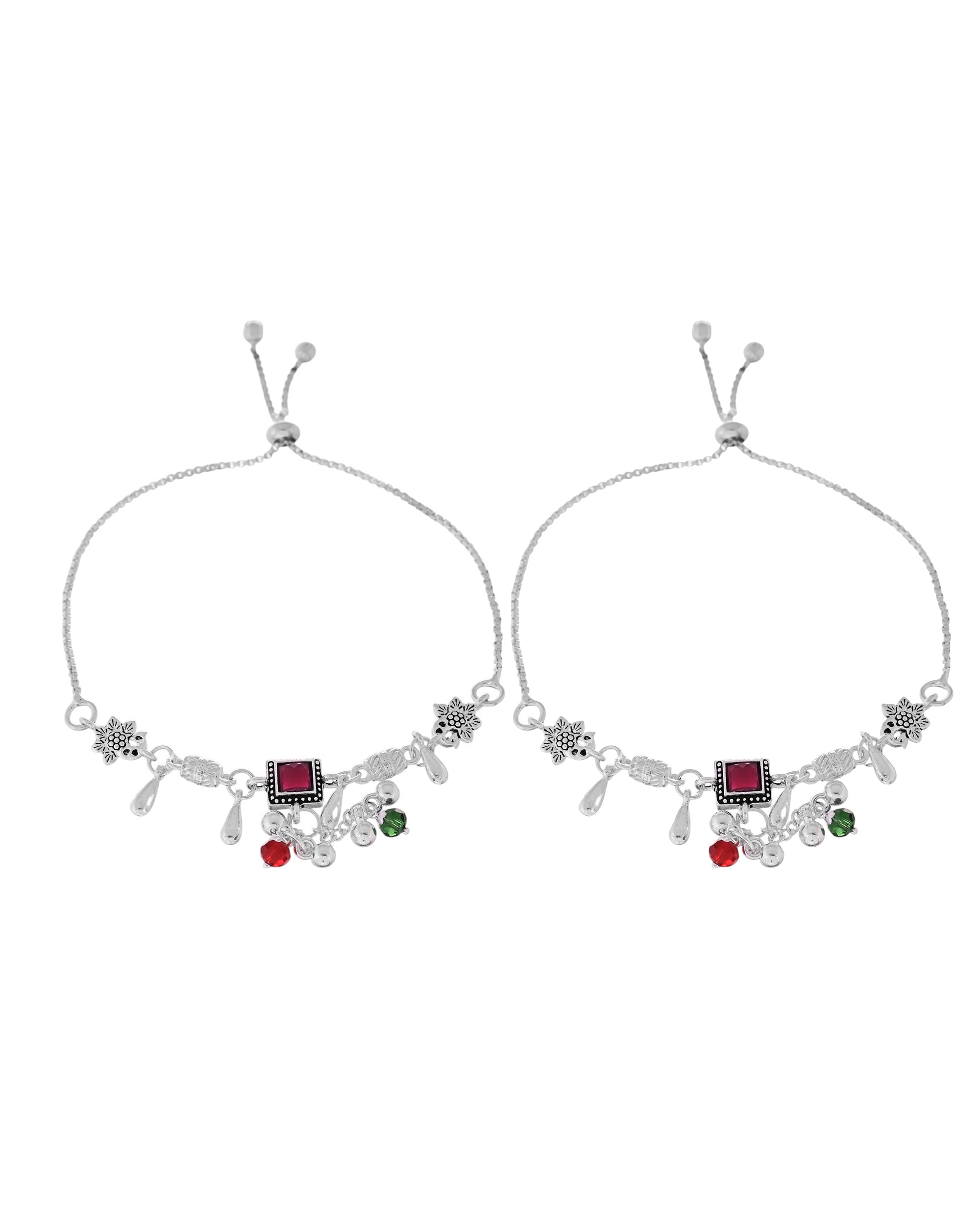 VOJ Set of 2 Silver Plated With Beads Anklet | Grab2Buy