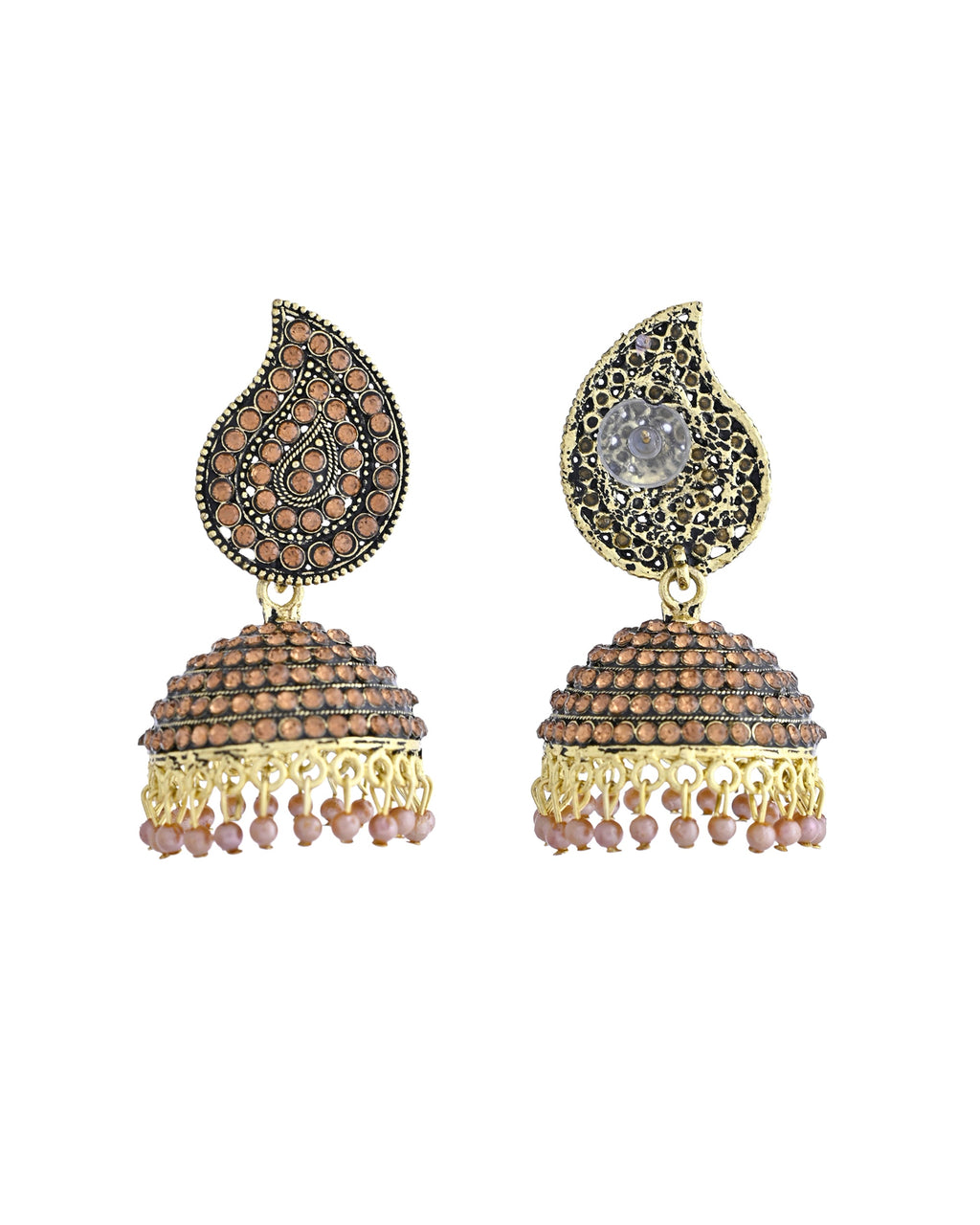 VOJ Gold Toned Stone Studded Done Shaped Jhumka Earrings | Grab2Buy