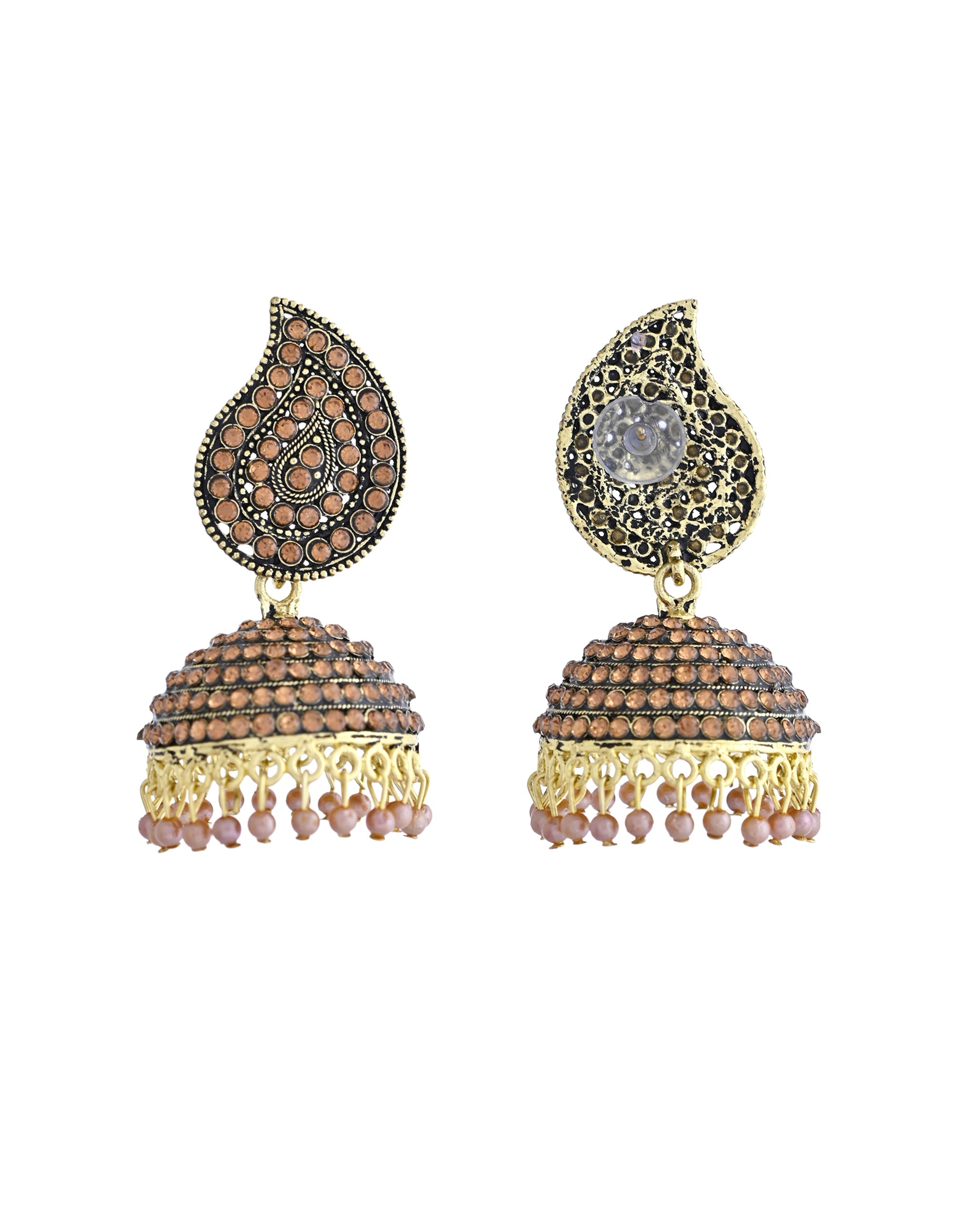 VOJ Gold Toned Stone Studded Done Shaped Jhumka Earrings | Grab2Buy