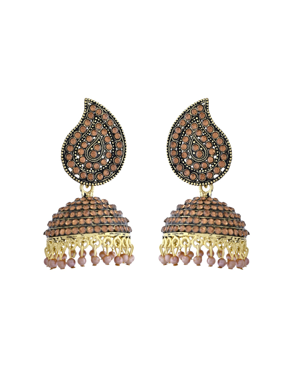 VOJ Gold Toned Stone Studded Done Shaped Jhumka Earrings | Grab2Buy