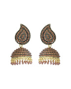 VOJ Gold Toned Stone Studded Done Shaped Jhumka Earrings | Grab2Buy