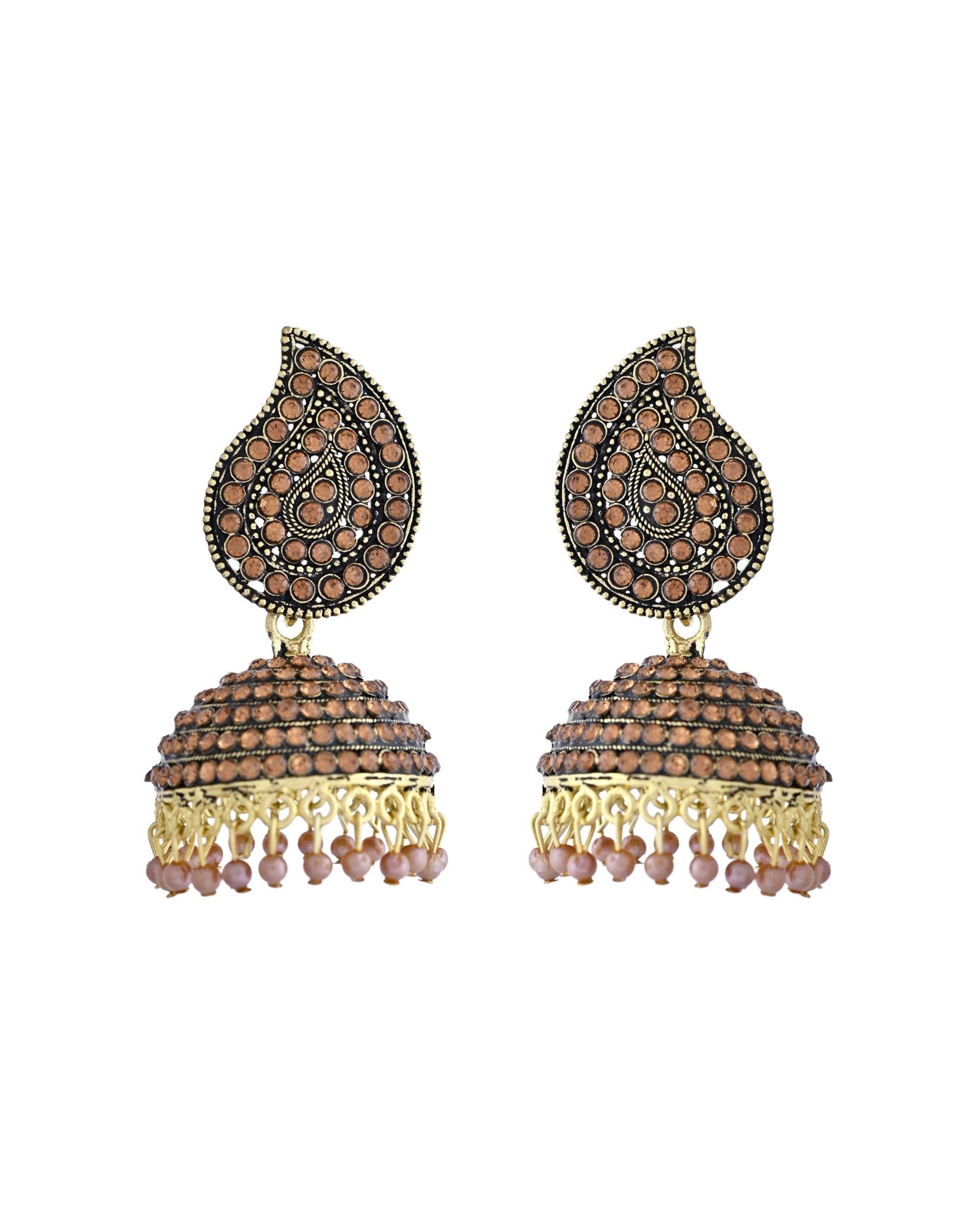 VOJ Gold Toned Stone Studded Done Shaped Jhumka Earrings | Grab2Buy