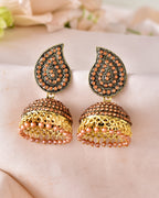 VOJ Gold Toned Stone Studded Done Shaped Jhumka Earrings | Grab2Buy
