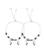 VOJ Set of 2 Silver Plated Love Meenakari Anklet