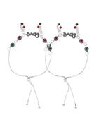VOJ Set of 2 Silver Plated Love Meenakari Anklet