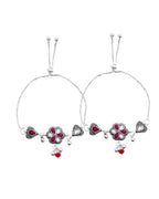 VOJ Set of 2 Silver Plated Floral Meenakari Anklet