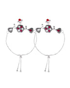VOJ Set of 2 Silver Plated Floral Meenakari Anklet