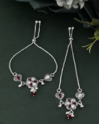 VOJ Set of 2 Silver Plated Floral Meenakari Anklet