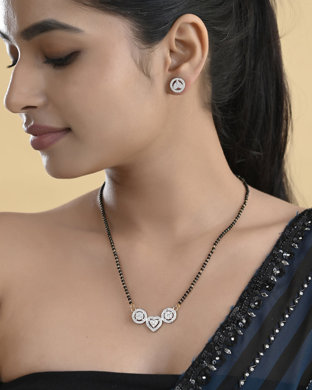 VOJ Gold Toned AD Stone Studded Heart Shape MangalSutra Set | Grab2Buy