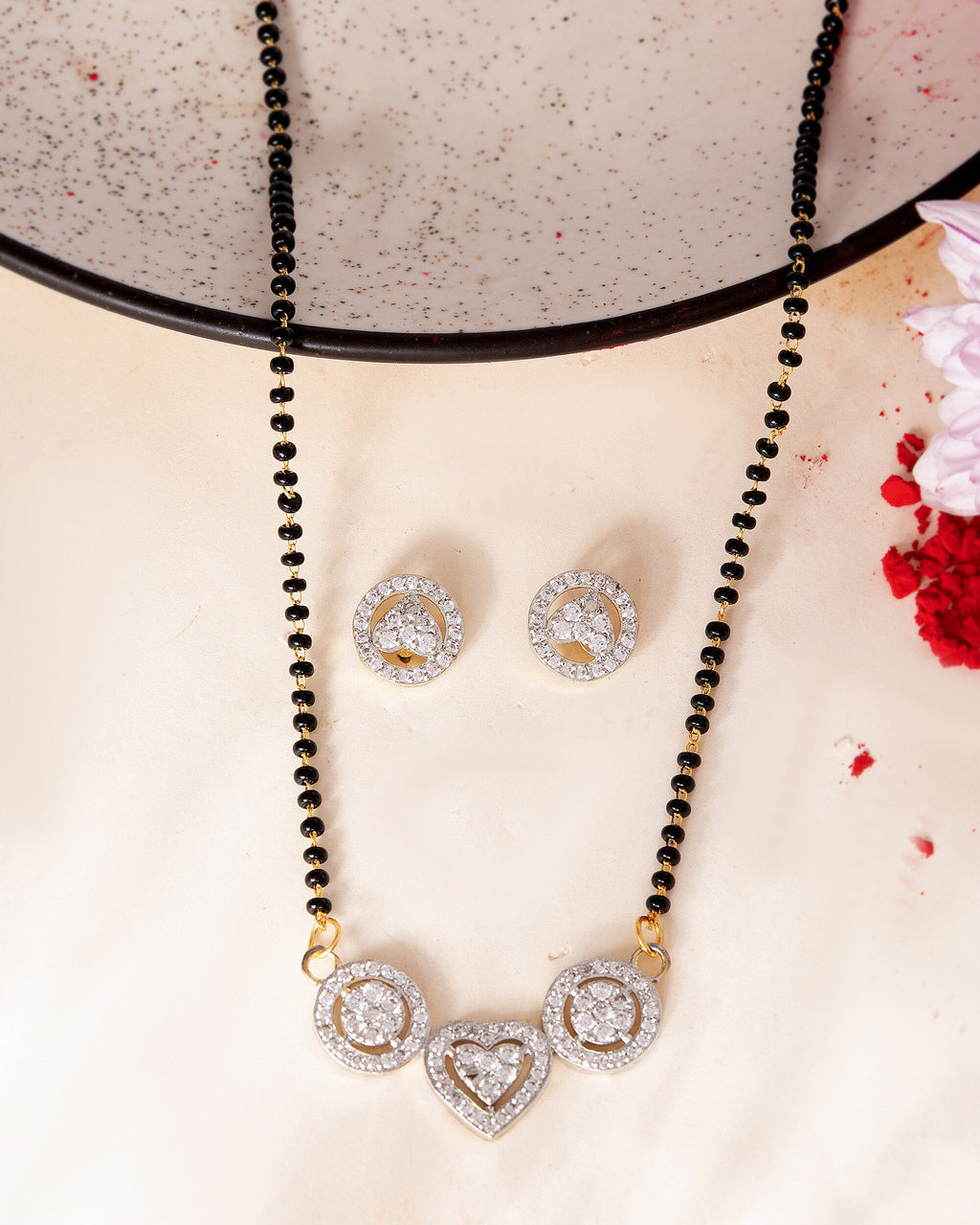 VOJ Gold Toned AD Stone Studded Heart Shape MangalSutra Set | Grab2Buy