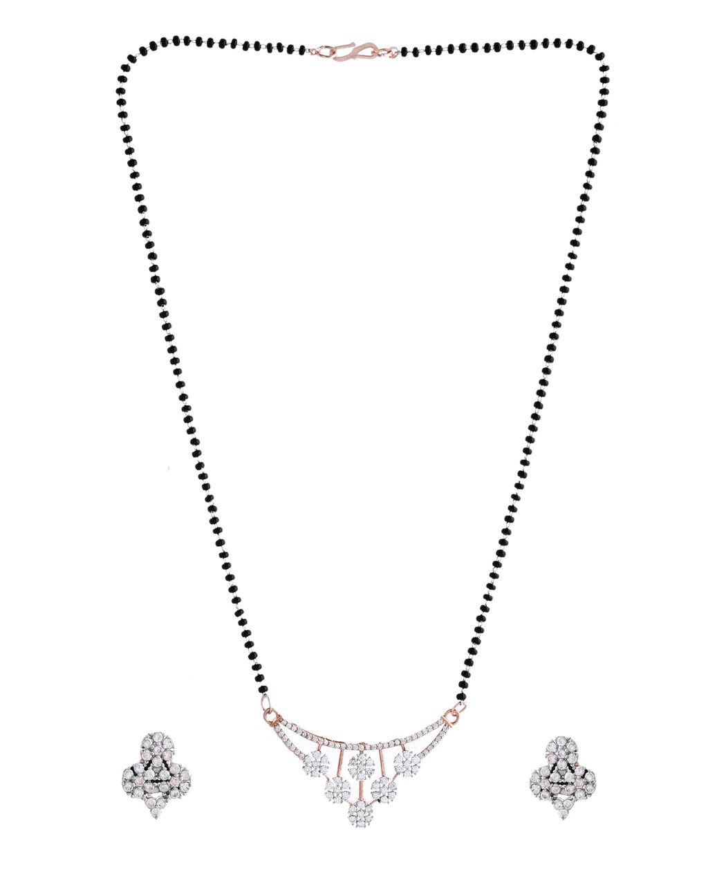 VOJ Rose Gold Toned AD Stone Studded Floral MangalSutra Set | Grab2Buy