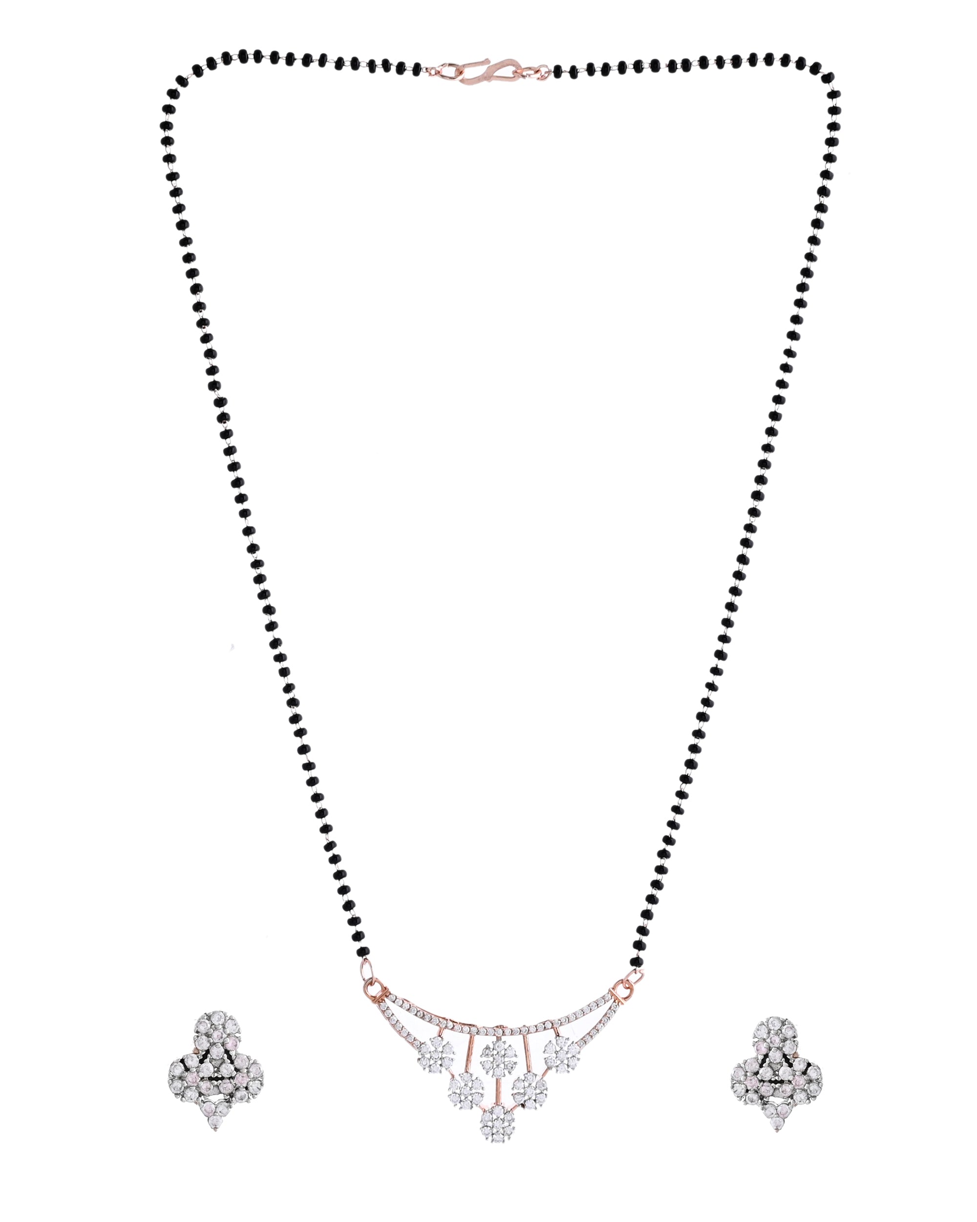 VOJ Rose Gold Toned AD Stone Studded Floral MangalSutra Set | Grab2Buy