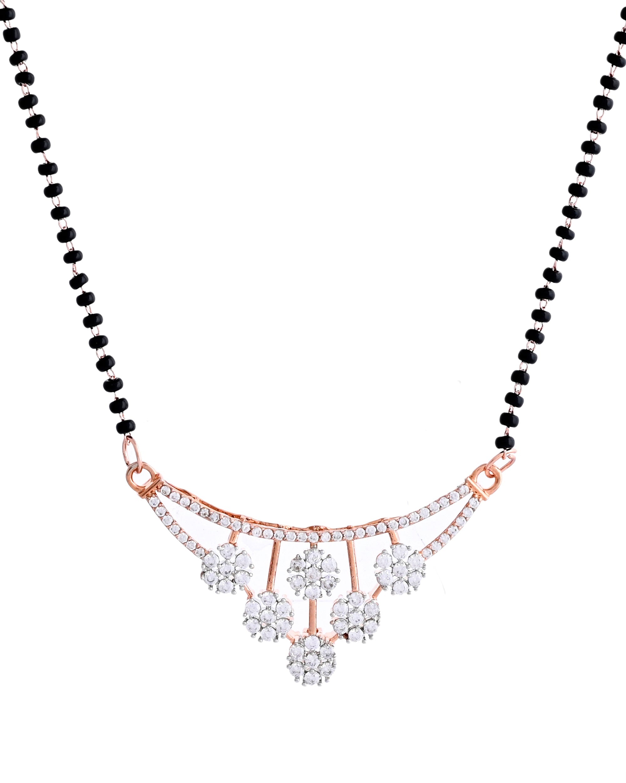 VOJ Rose Gold Toned AD Stone Studded Floral MangalSutra Set | Grab2Buy