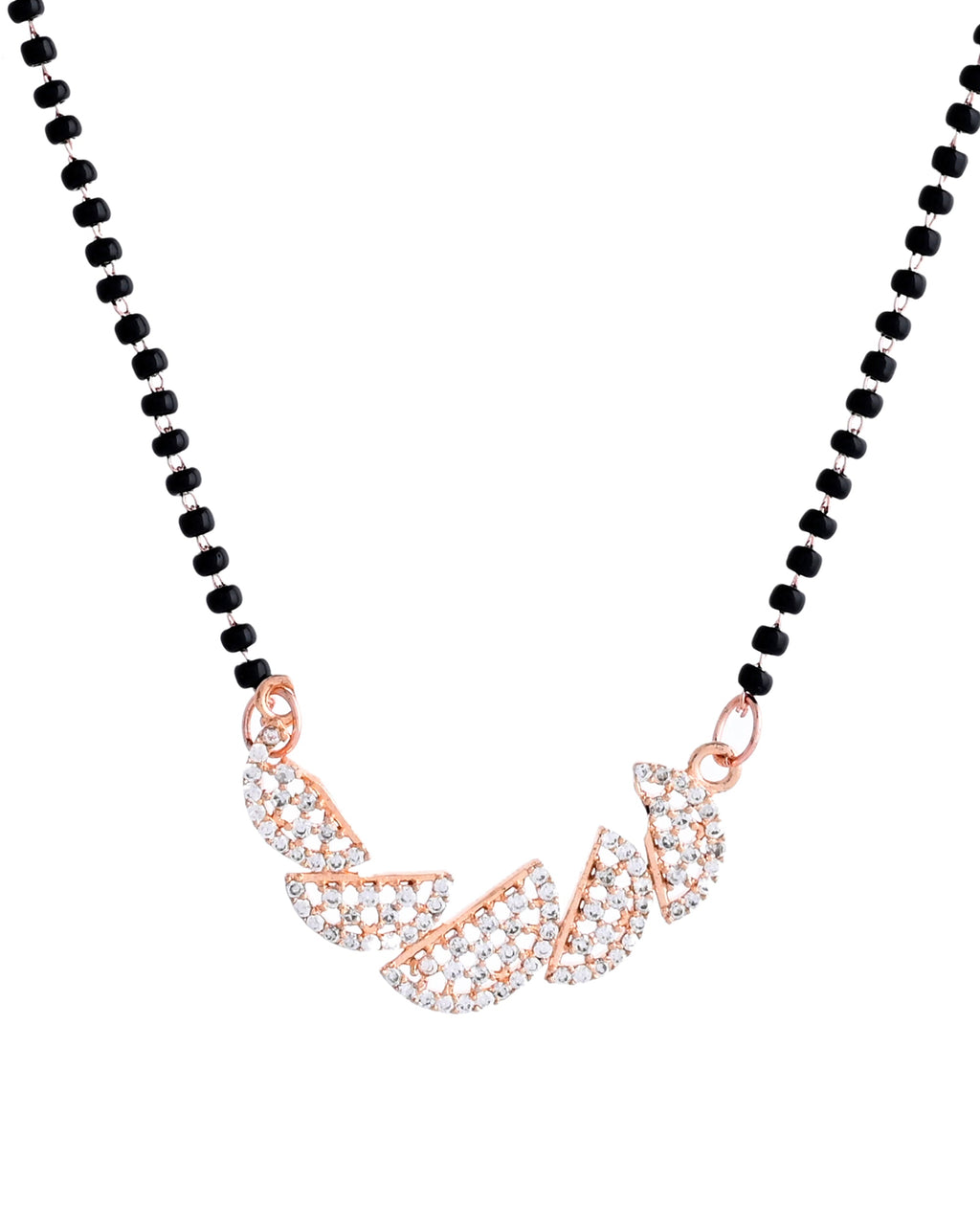 VOJ Rose Gold-Polished Semi Circle Shape AD Mangalsutra Set