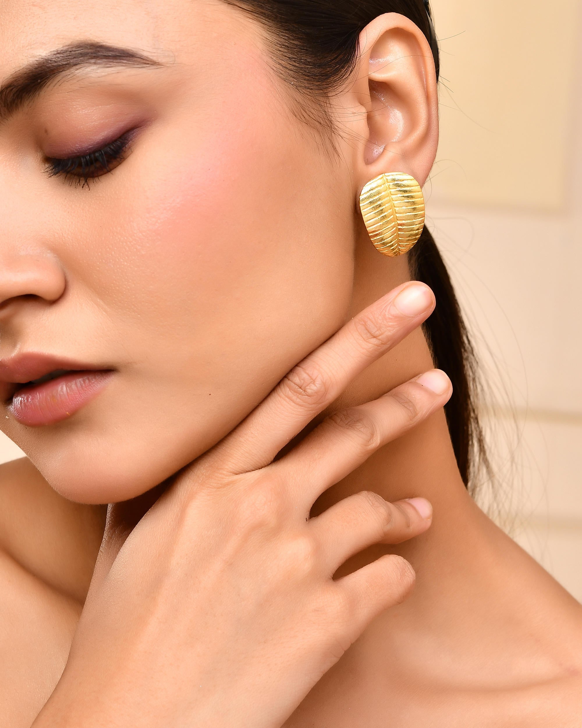 VOJ Gold-Polished Anti Tarnish Leaf Shape Earrings | Grab2Buy