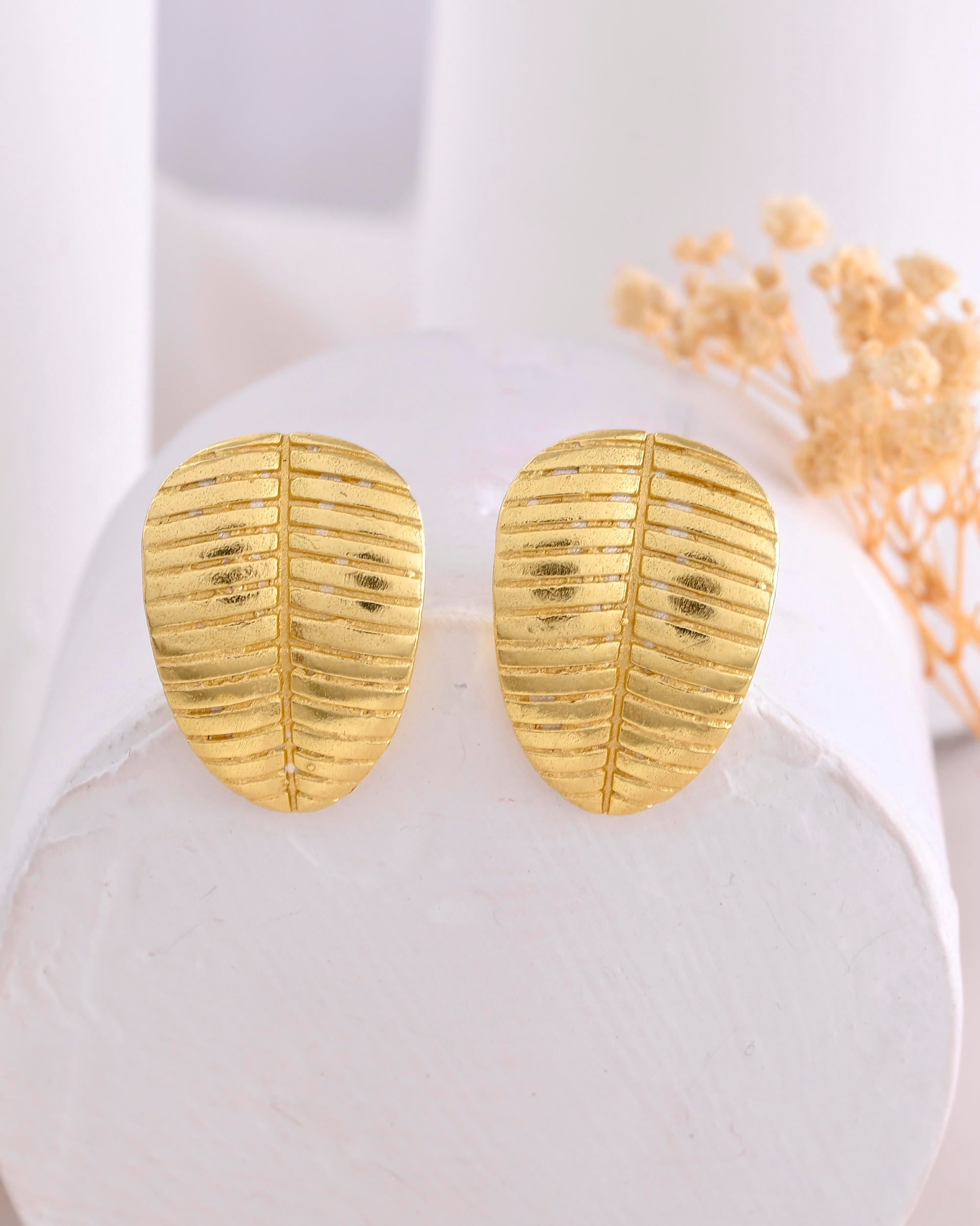VOJ Gold-Polished Anti Tarnish Leaf Shape Earrings | Grab2Buy