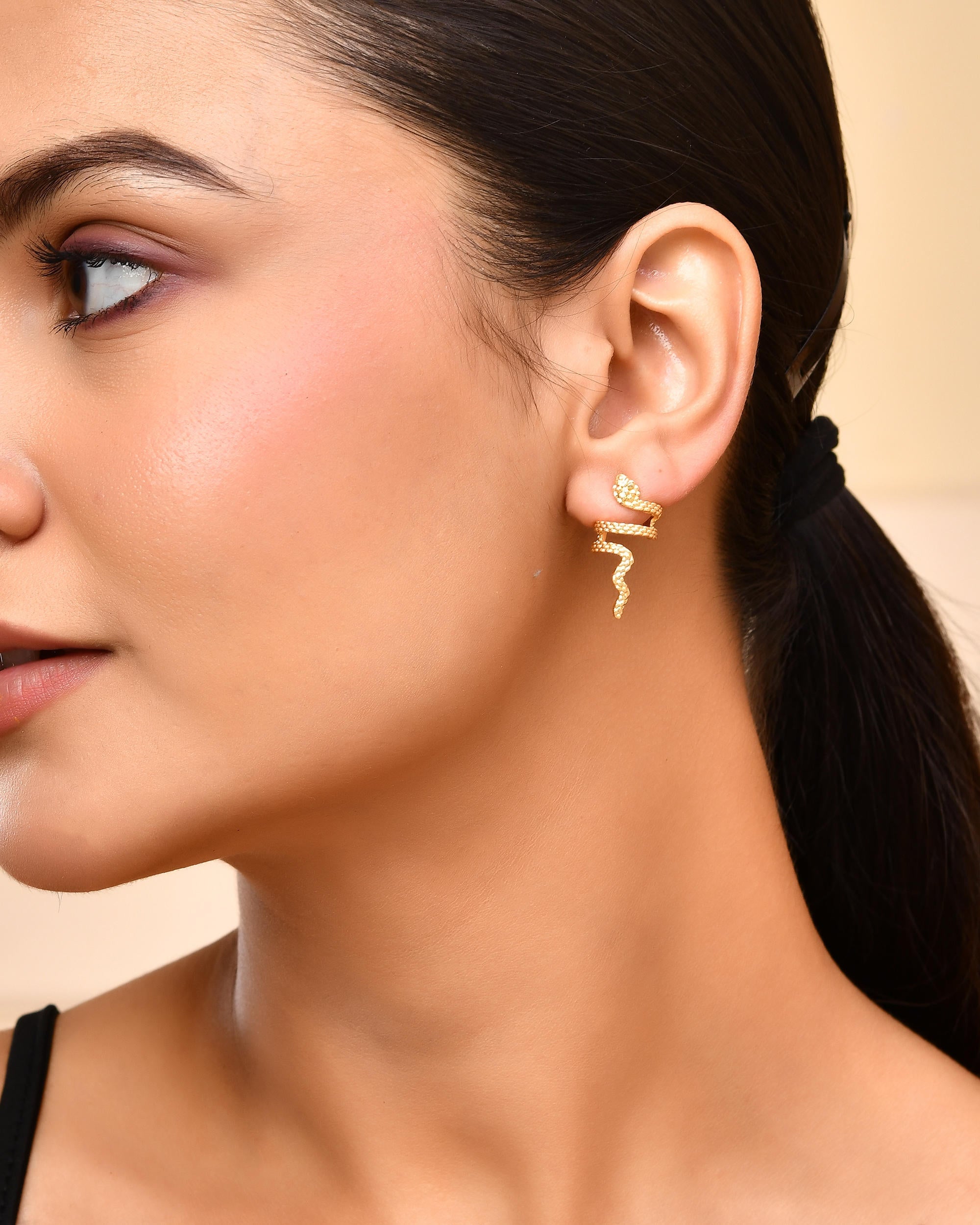 VOJ Gold-Polished Anti Tarnish Snake Earrings | Grab2Buy