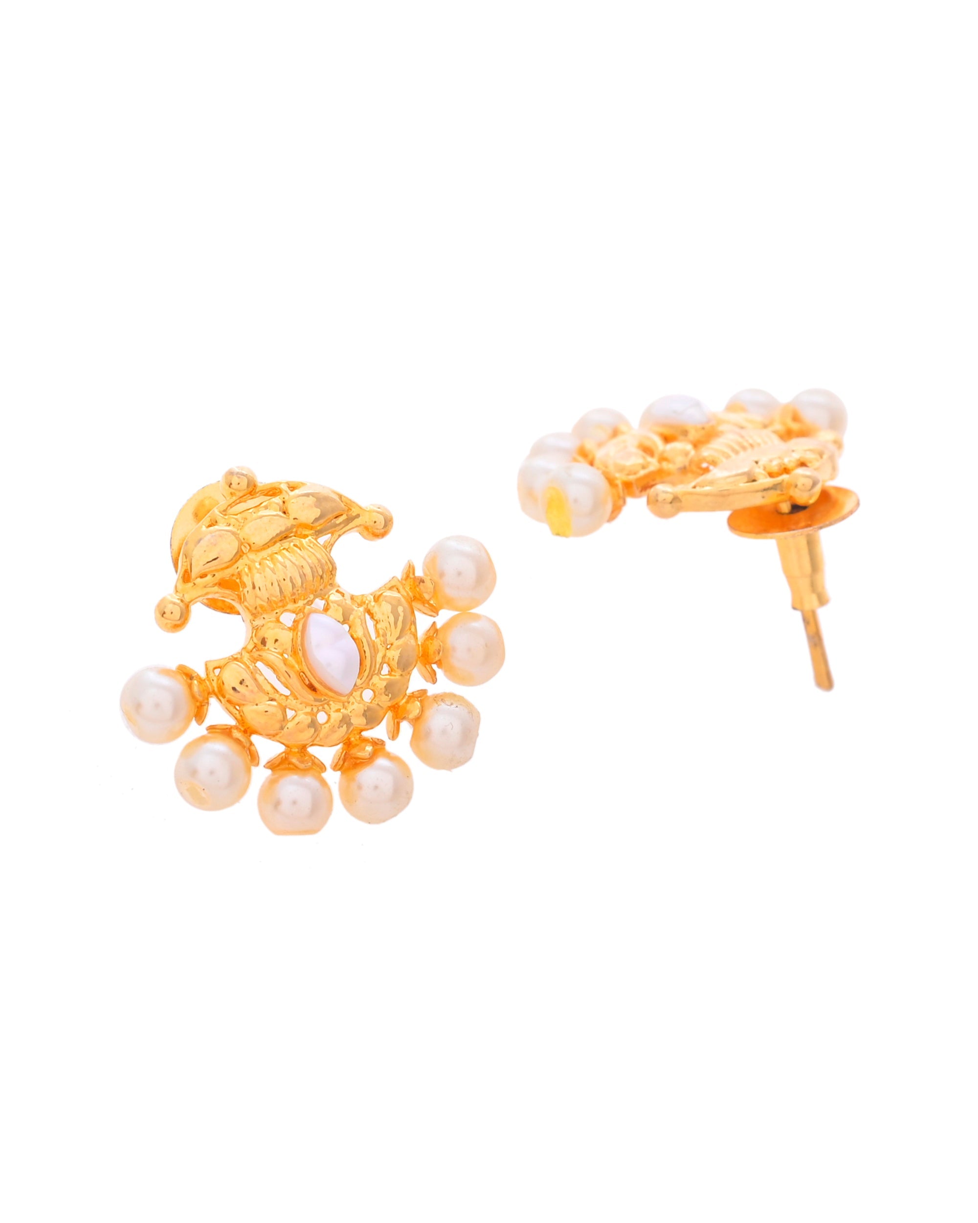 VOJ Gold-Polished Classic Pearl Studded Anti Tarnish Earrings | Grab2Buy