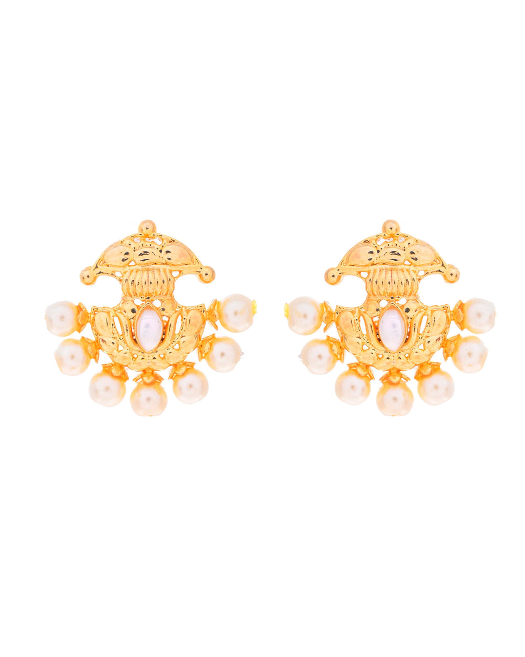 VOJ Gold-Polished Classic Pearl Studded Anti Tarnish Earrings | Grab2Buy