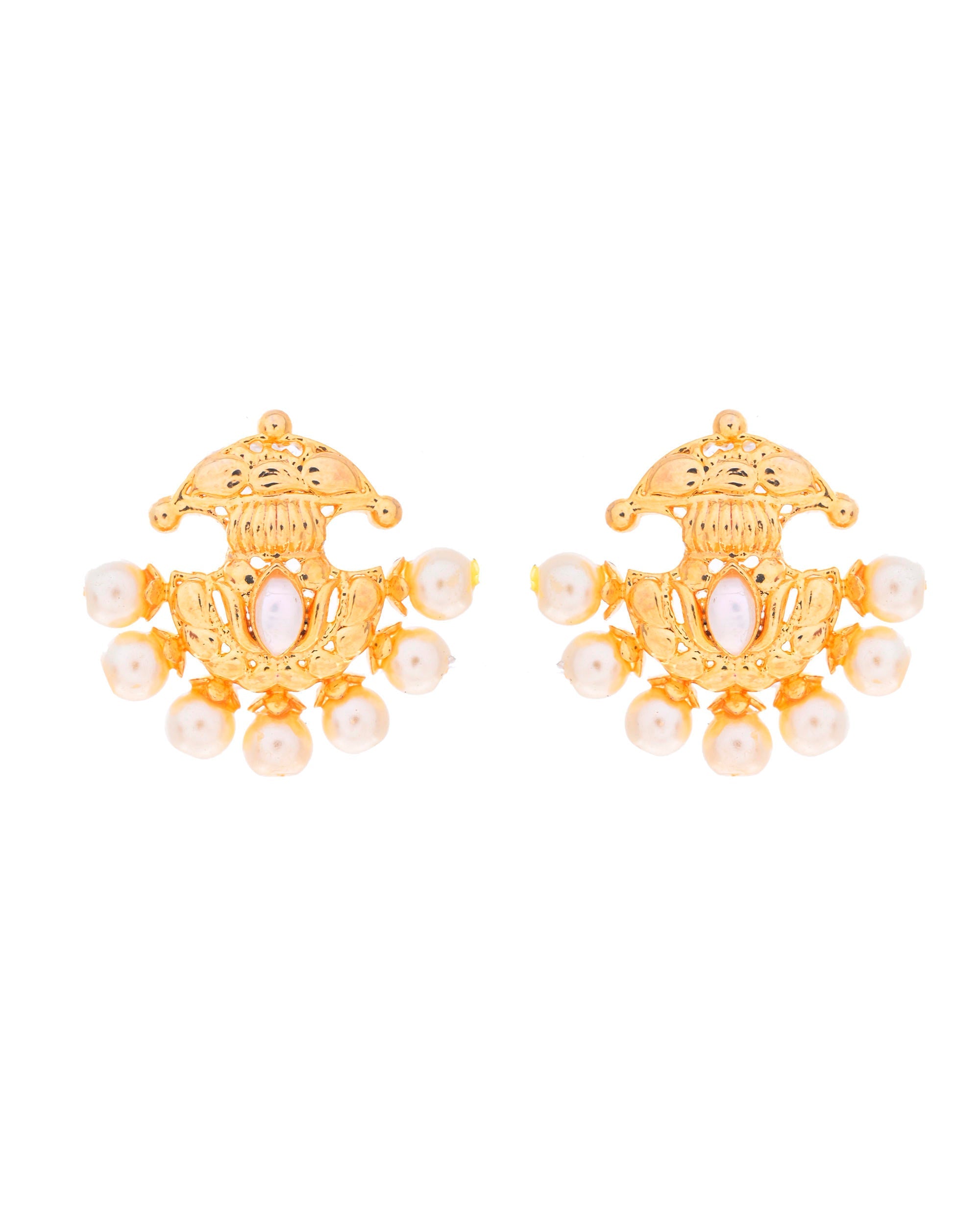 VOJ Gold-Polished Classic Pearl Studded Anti Tarnish Earrings | Grab2Buy