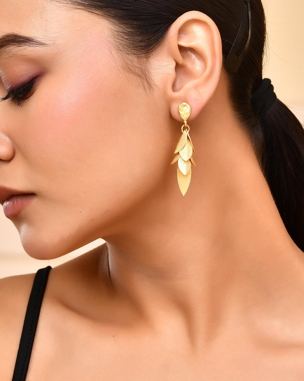 VOJ Gold-Toned Anti Tarnish Leafs Drop Earrings | Grab2Buy