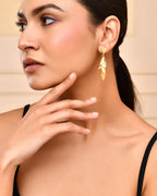 VOJ Gold-Toned Anti Tarnish Leafs Drop Earrings | Grab2Buy