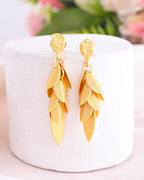 VOJ Gold-Toned Anti Tarnish Leafs Drop Earrings | Grab2Buy