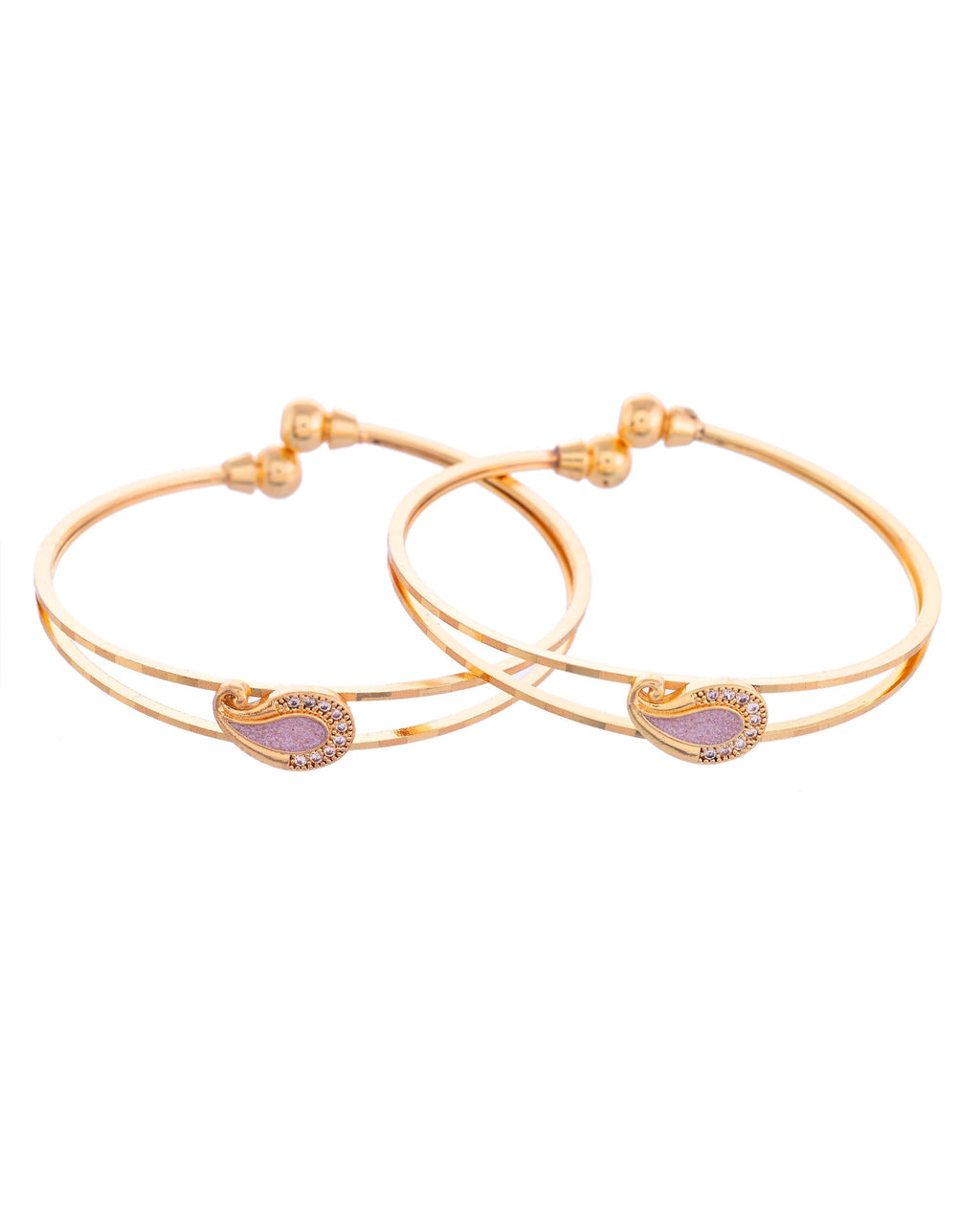 VOJ Set of 2 Gold-Polished AD Stone Studded Classic Bangles