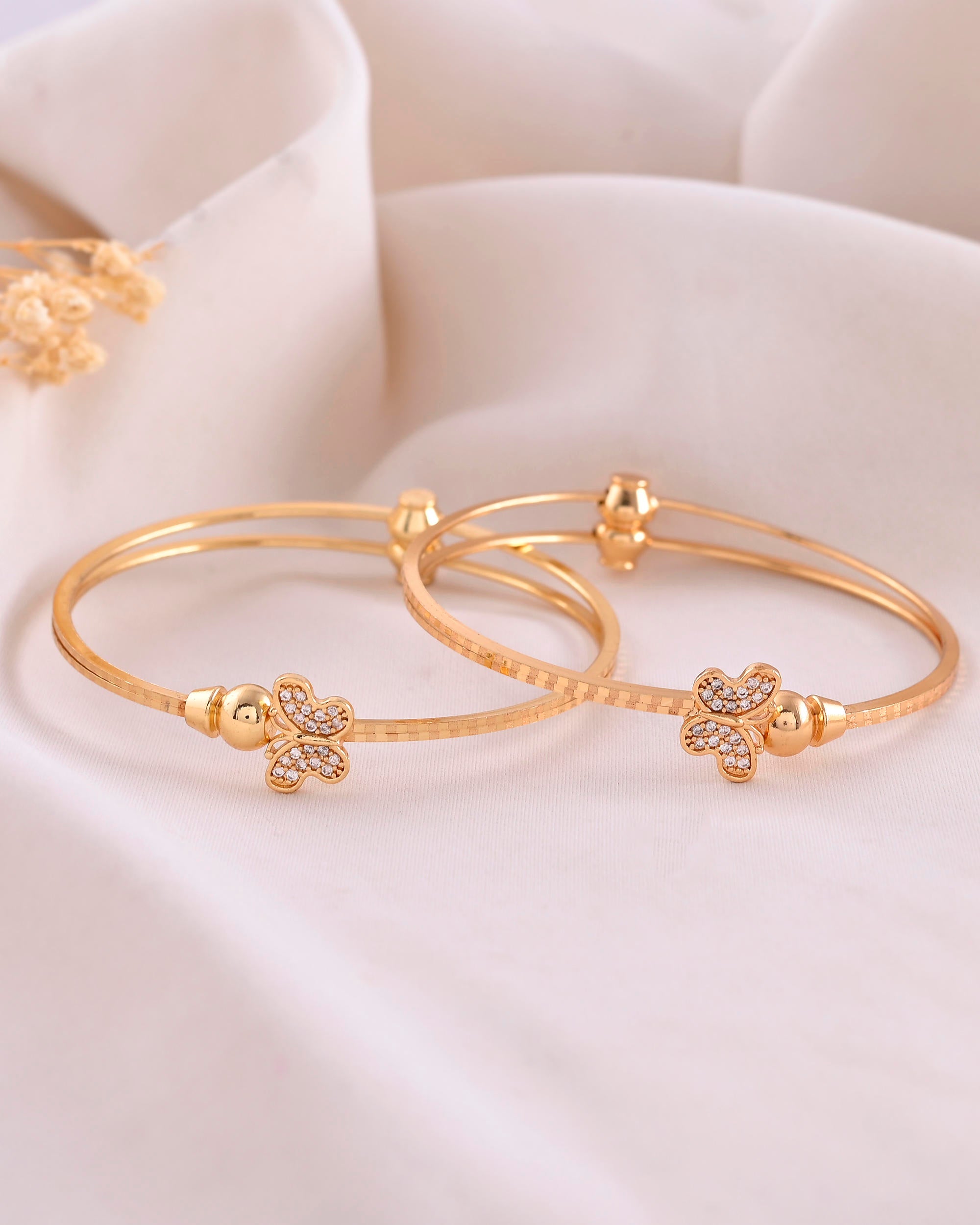 VOJ Set of 2 Gold-Polished AD Stones Butterfly Shaped Bangles