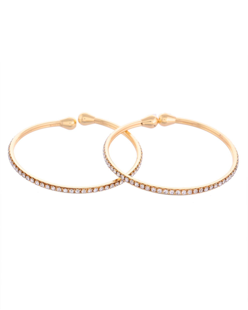 VOJ Set of 2 Gold-Polished AD Stones Studded Minimal Bangles