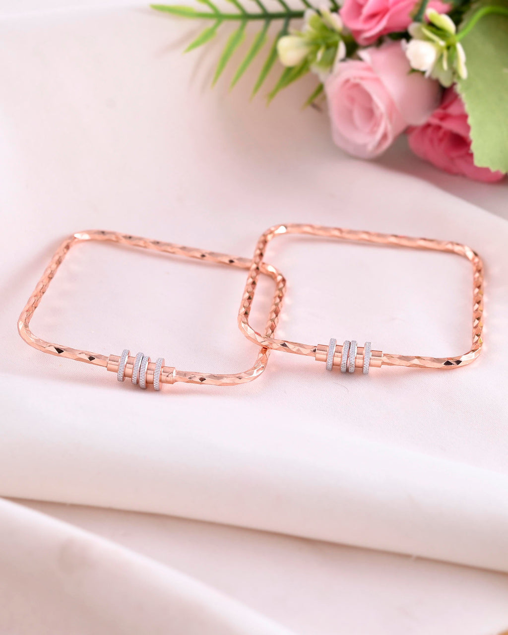 VOJ Set of 2 Rose Gold-Polished Square Shaped Bangles | Grab2Buy