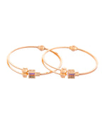 VOJ Set of 2 Gold-Polished Mutli Colour Stones Studded Square Shaped Bangles