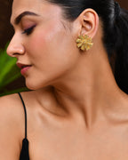 VOJ Gold Polished Anti Tarnish Elegent Floral Shaped Stud Earrings | Grab2Buy