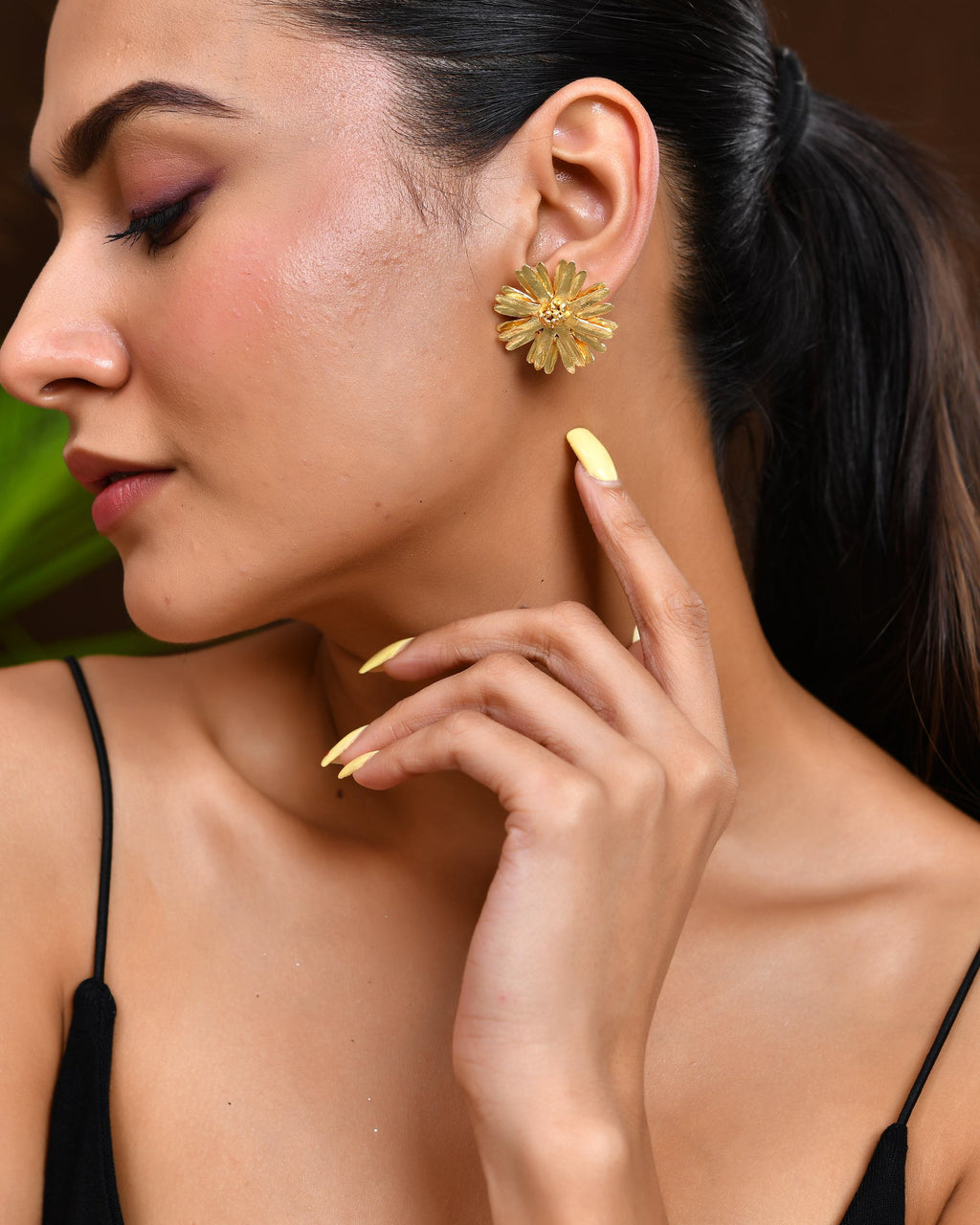 VOJ Gold Polished Anti Tarnish Elegent Floral Shaped Stud Earrings | Grab2Buy