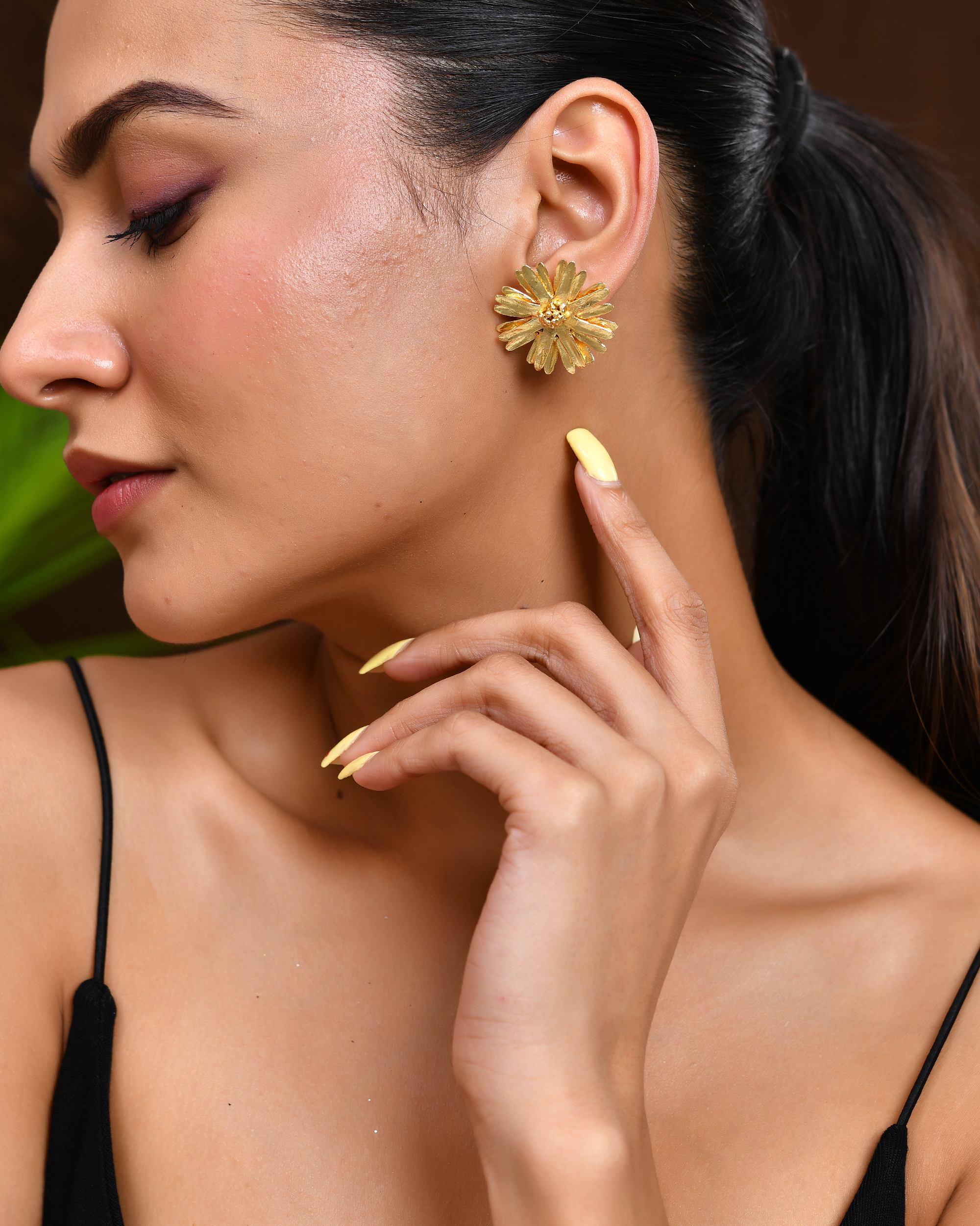 VOJ Gold Polished Anti Tarnish Elegent Floral Shaped Stud Earrings | Grab2Buy
