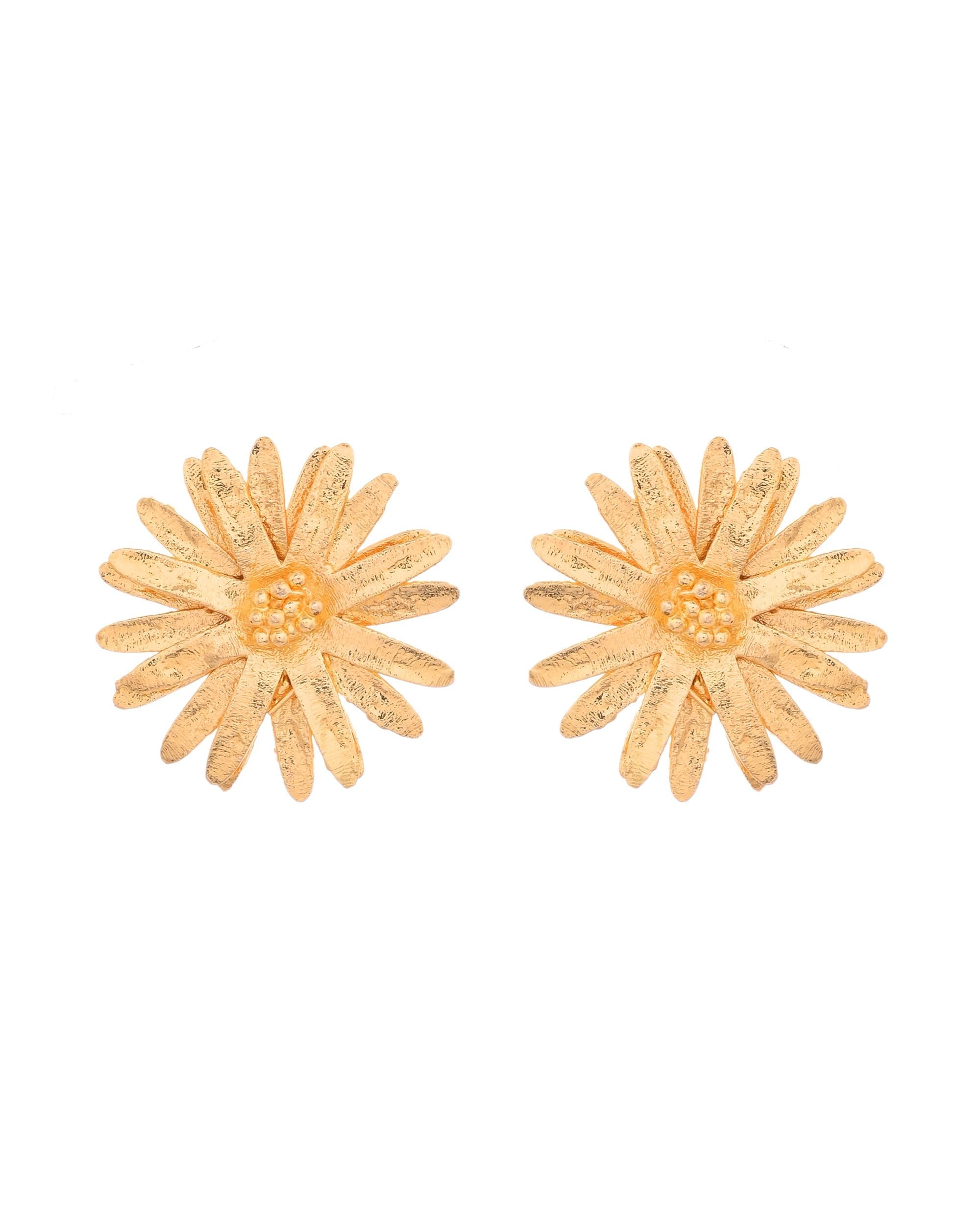 VOJ Gold Polished Anti Tarnish Elegent Floral Shaped Stud Earrings | Grab2Buy