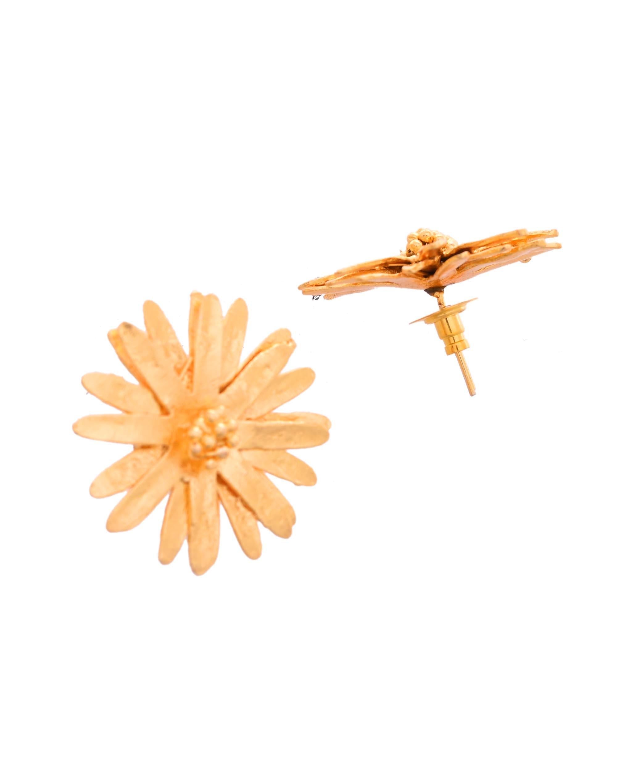 VOJ Gold Polished Anti Tarnish Elegent Floral Shaped Stud Earrings | Grab2Buy