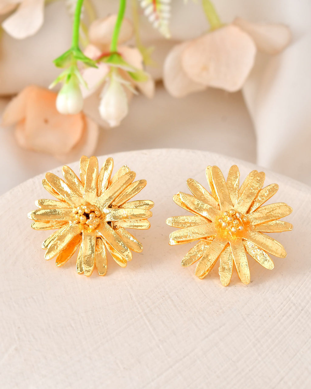 VOJ Gold Polished Anti Tarnish Elegent Floral Shaped Stud Earrings | Grab2Buy