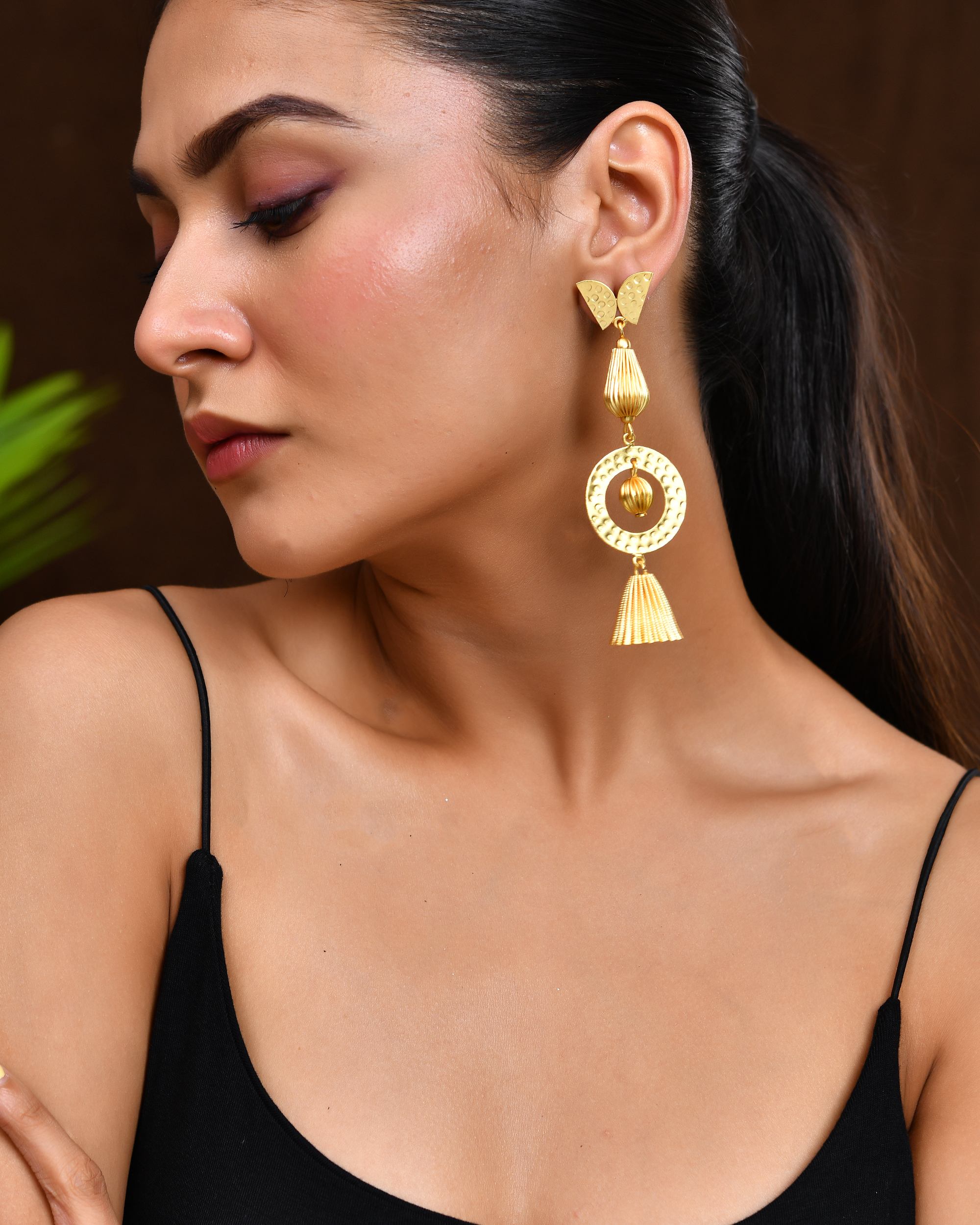 VOJ Gold Polished Designer Anti Tarnish Big Drop Earrings | Grab2Buy