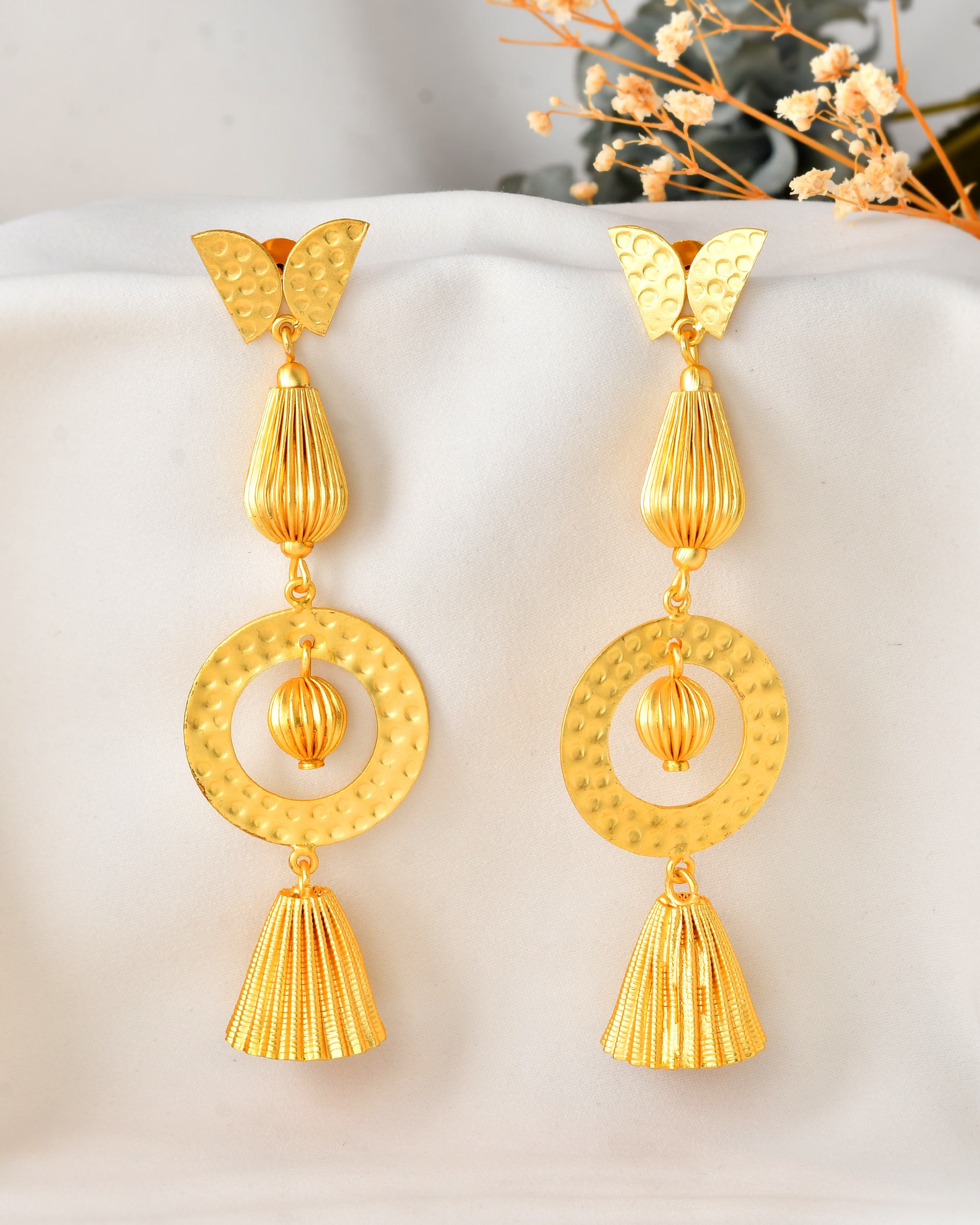 VOJ Gold Polished Designer Anti Tarnish Big Drop Earrings | Grab2Buy