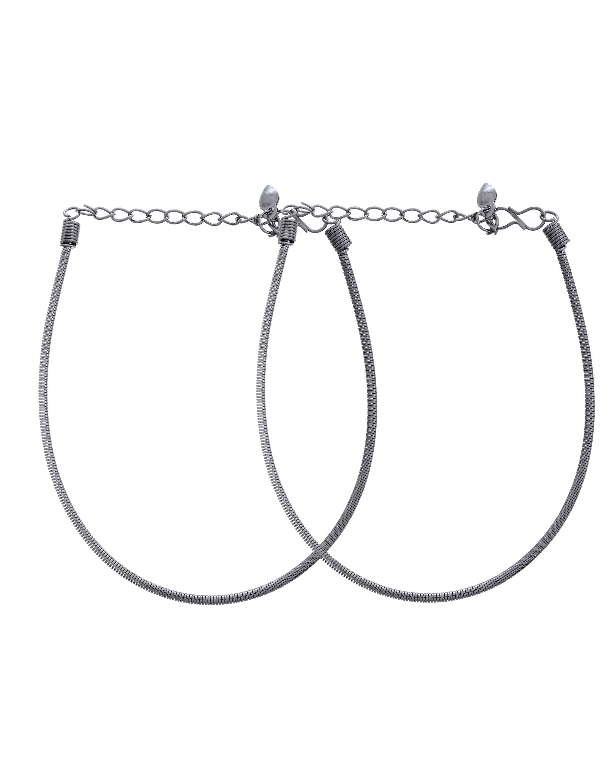 VOJ Set of 2 Rhodium Plated Snake Chain Anklet