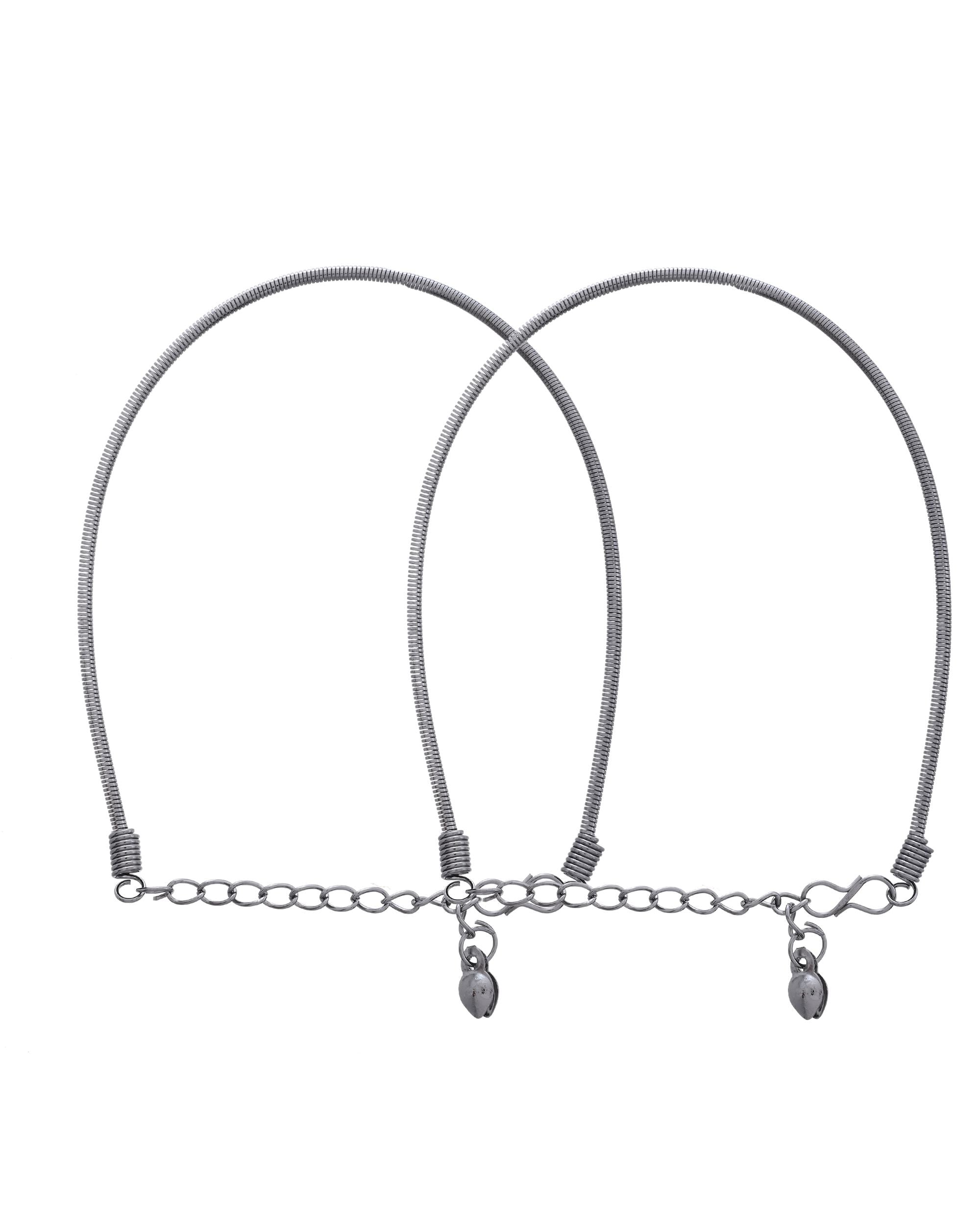 VOJ Set of 2 Rhodium Plated Snake Chain Anklet