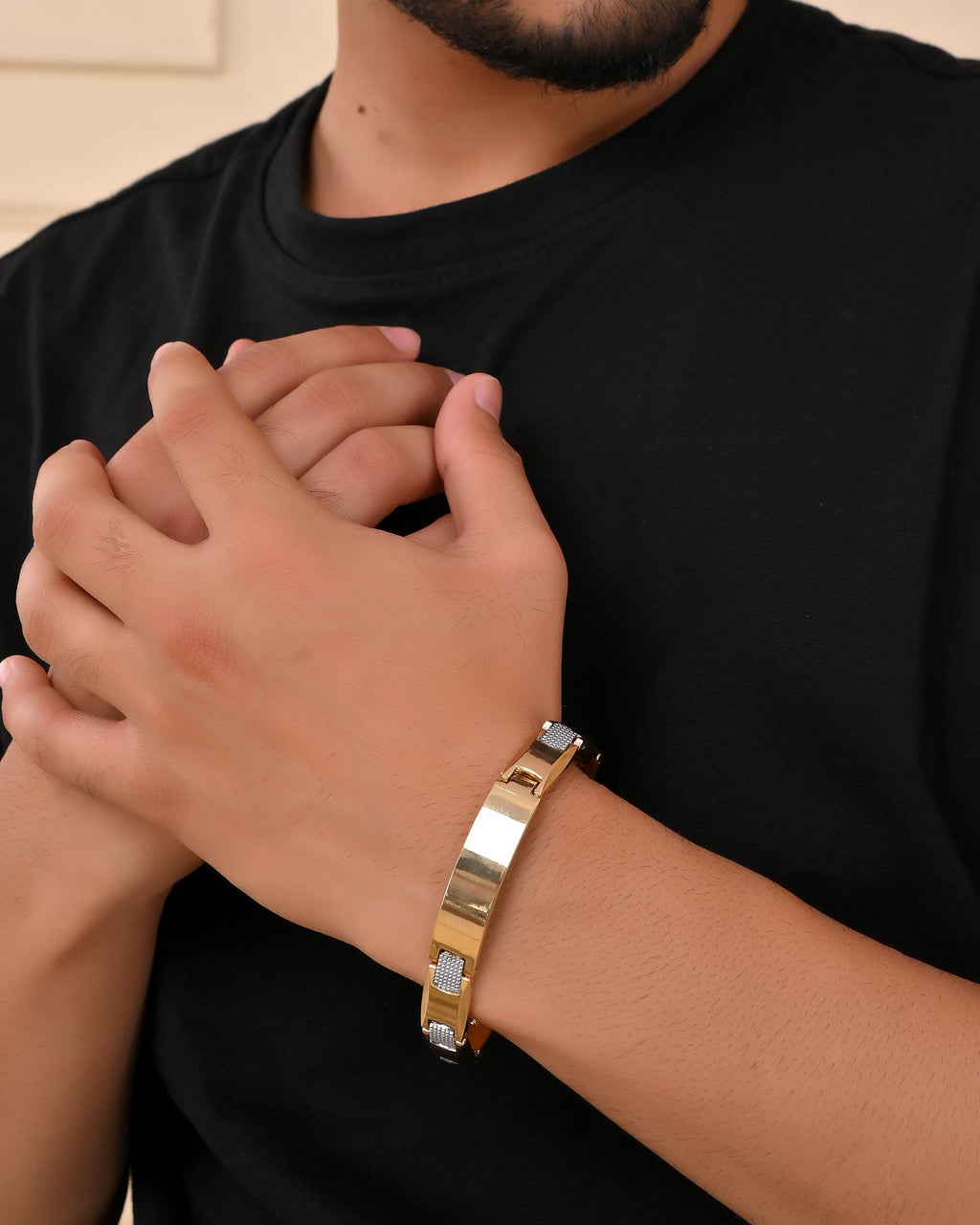 VOJ Men's Dual Toned Grid Bracelet | Grab2Buy