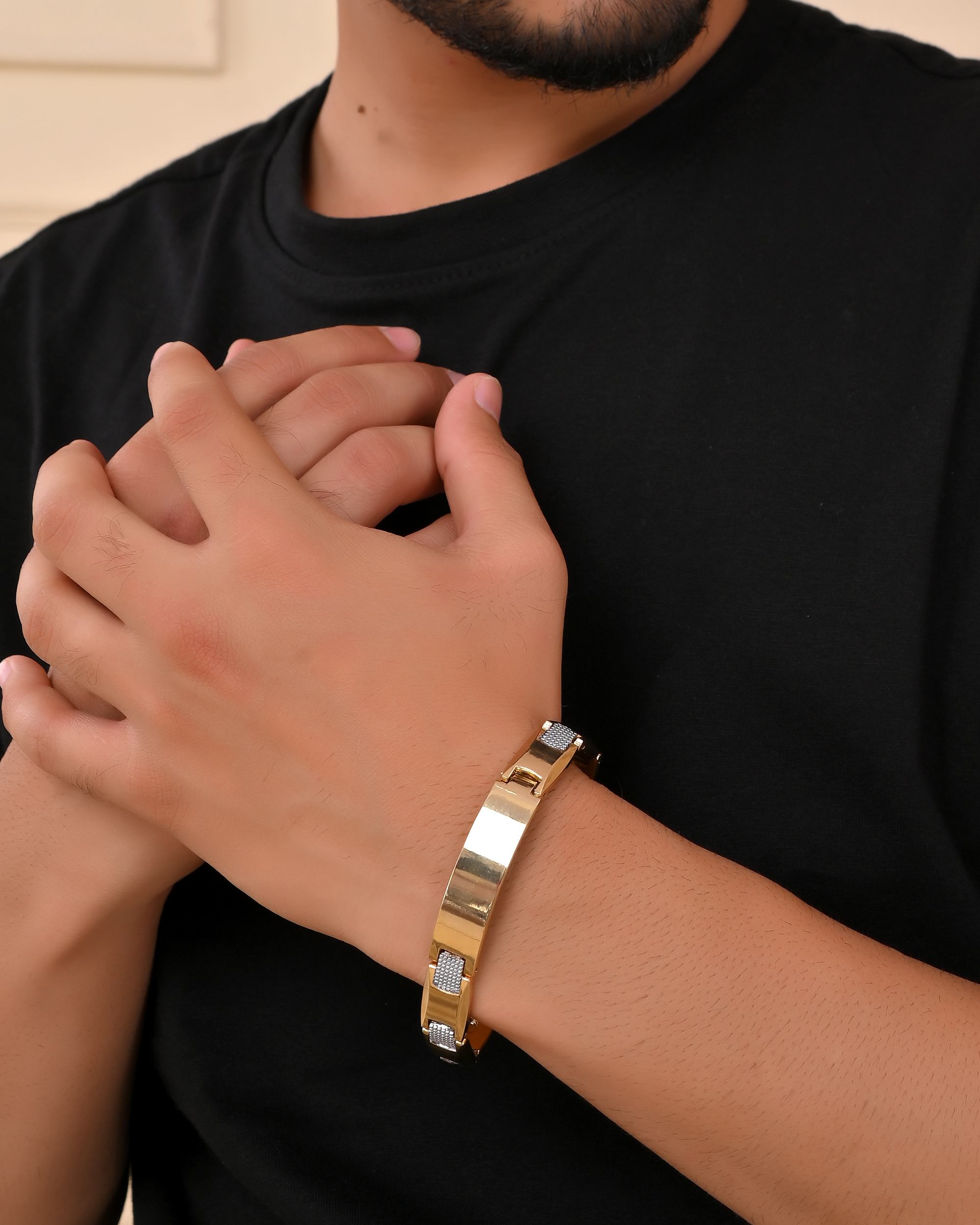VOJ Men's Dual Toned Grid Bracelet | Grab2Buy