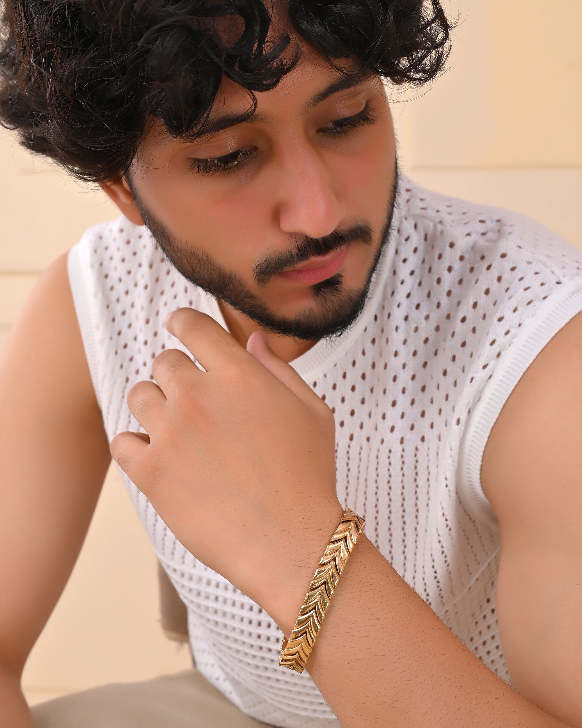 VOJ Gold Toned Magnetic Therapy Bracelet for Men | Grab2Buy